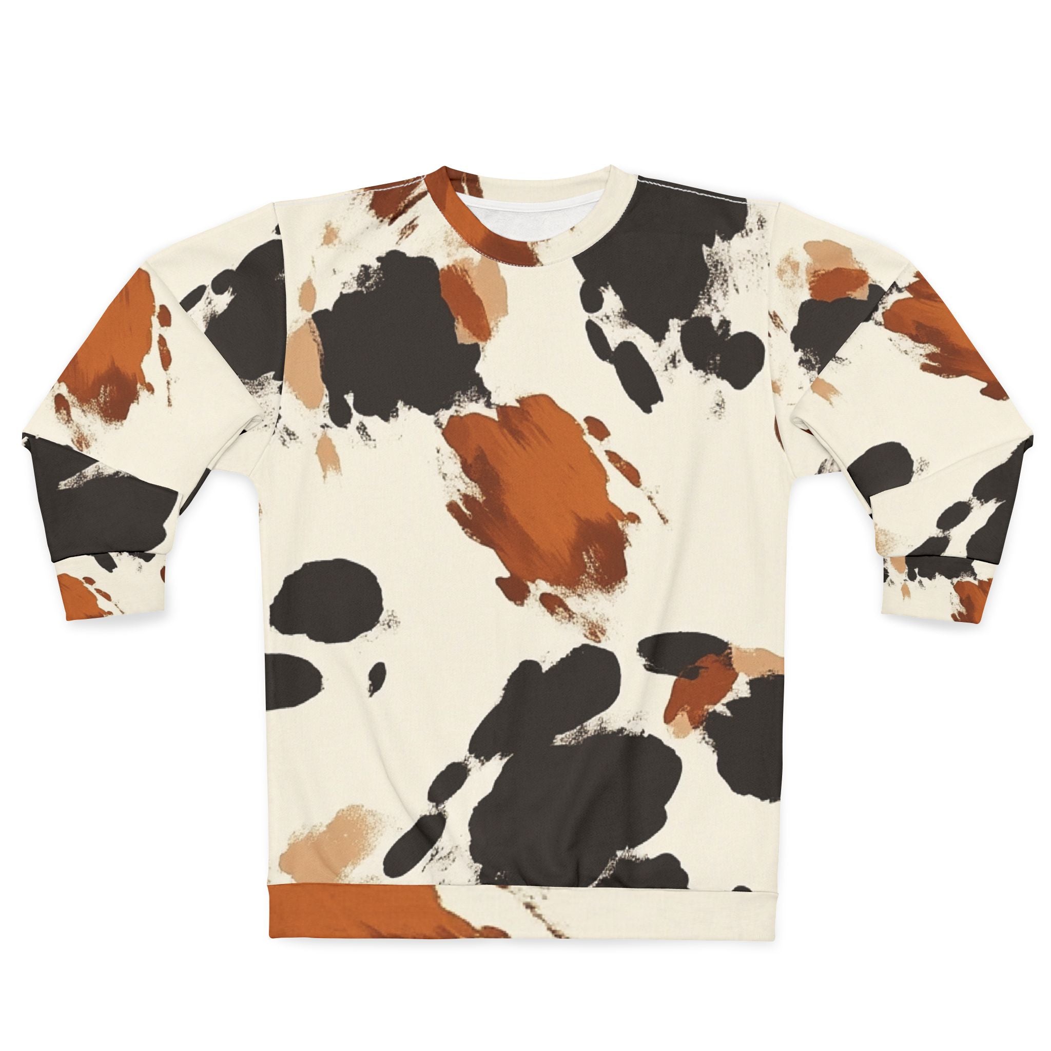 Cow Print Crewneck Sweatshirt, Artsulli - Art is Long, Life is Short, All Over Prints, Size, XS, , , , , 25840568562303634011