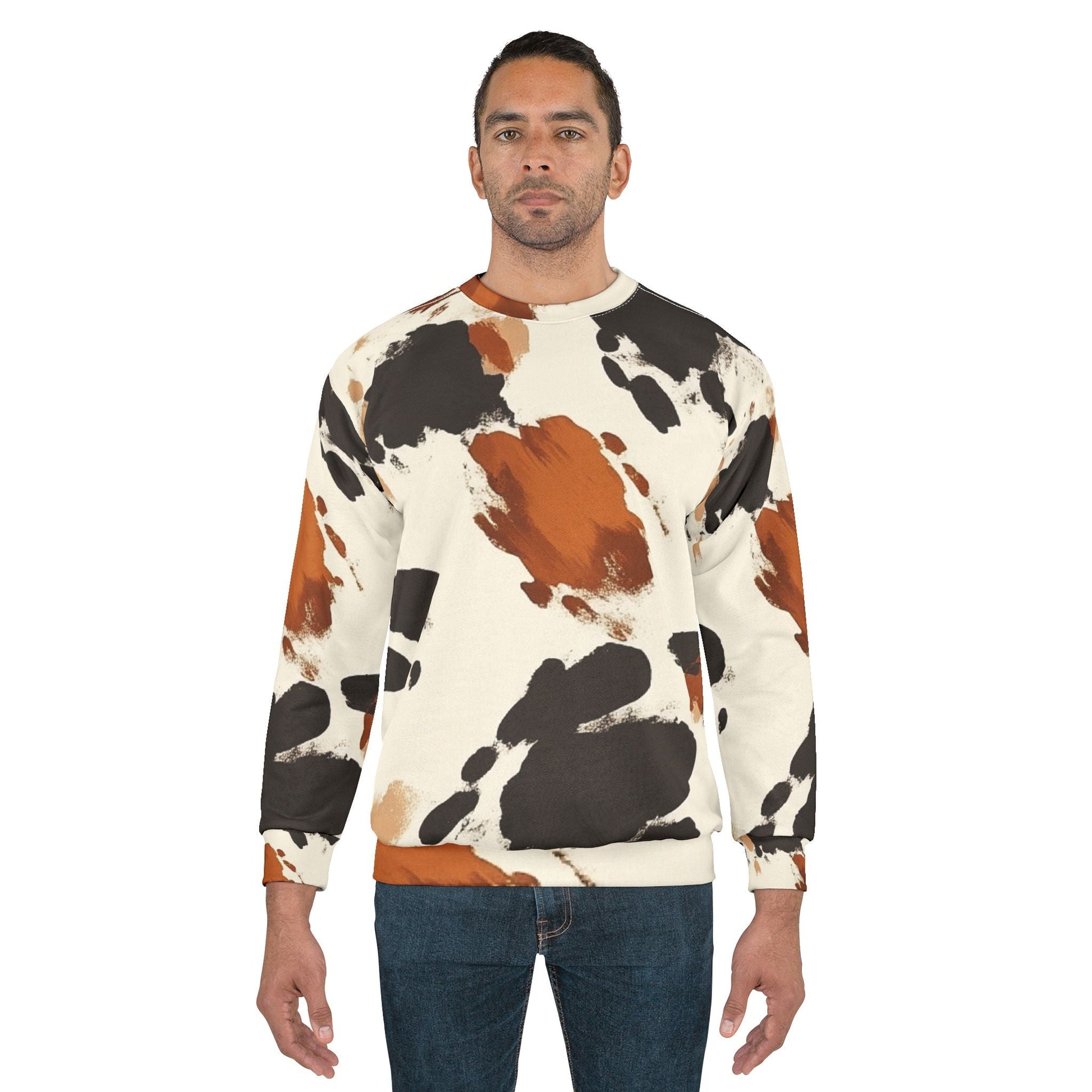 Cow Print Crewneck Sweatshirt, Artsulli - Art is Long, Life is Short, All Over Prints, , , , , , , 