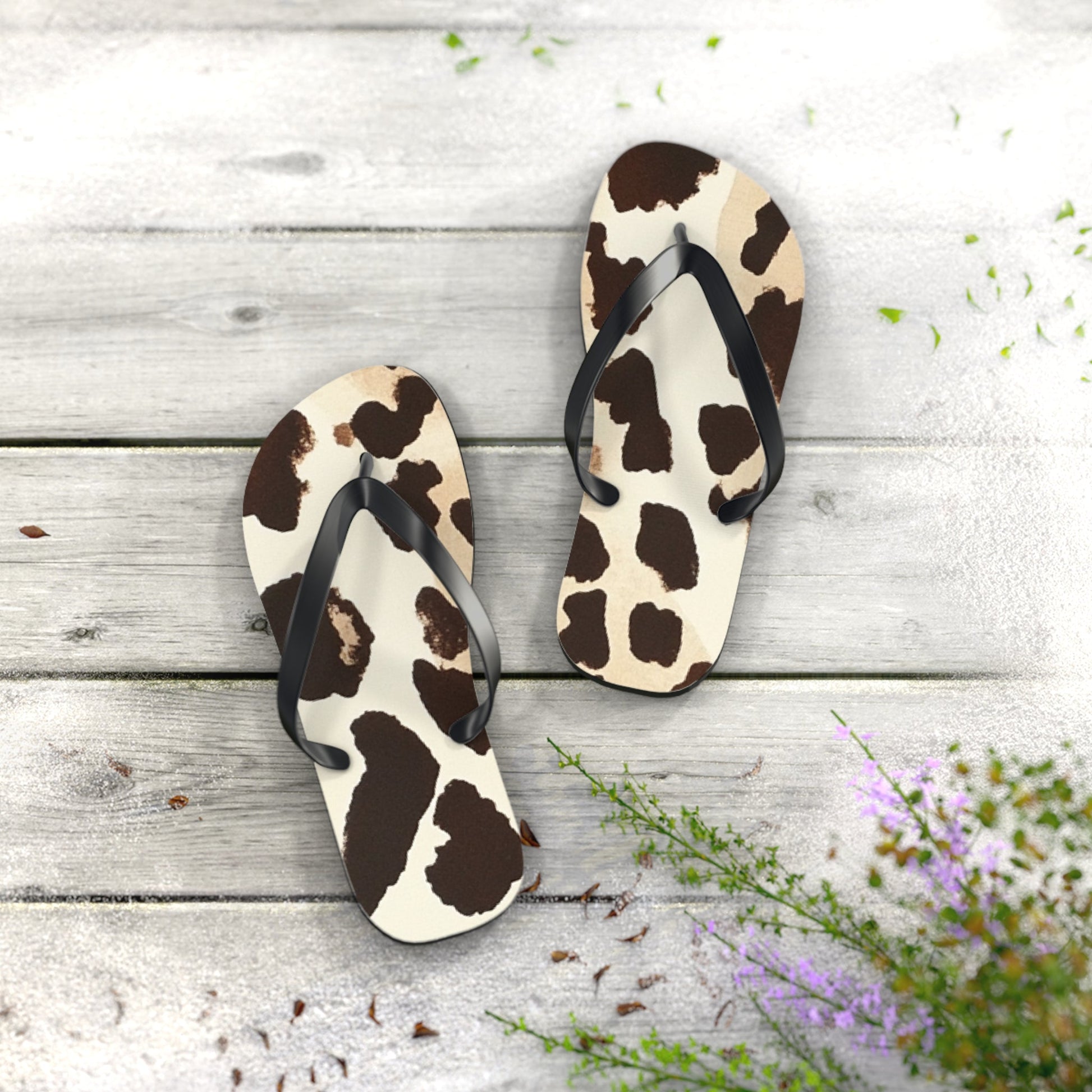 Cow Print Flip Flops, Artsulli - Art is Long, Life is Short, Shoes, , , , , , , 