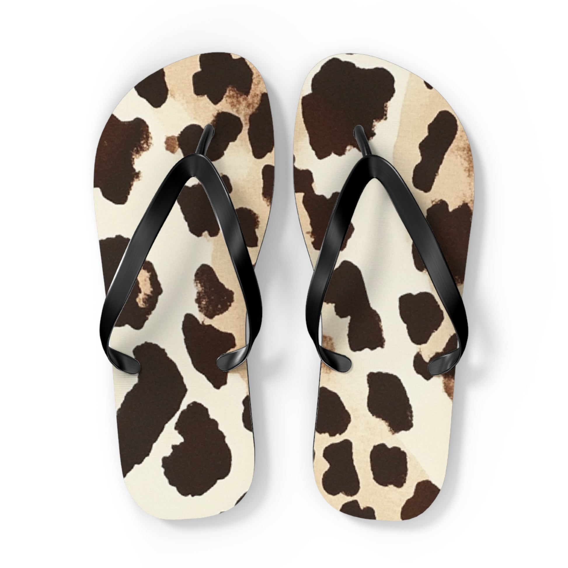 Cow Print Flip Flops, Artsulli - Art is Long, Life is Short, Shoes, Size, XL, Color, Black sole, , , 27927843307295935464