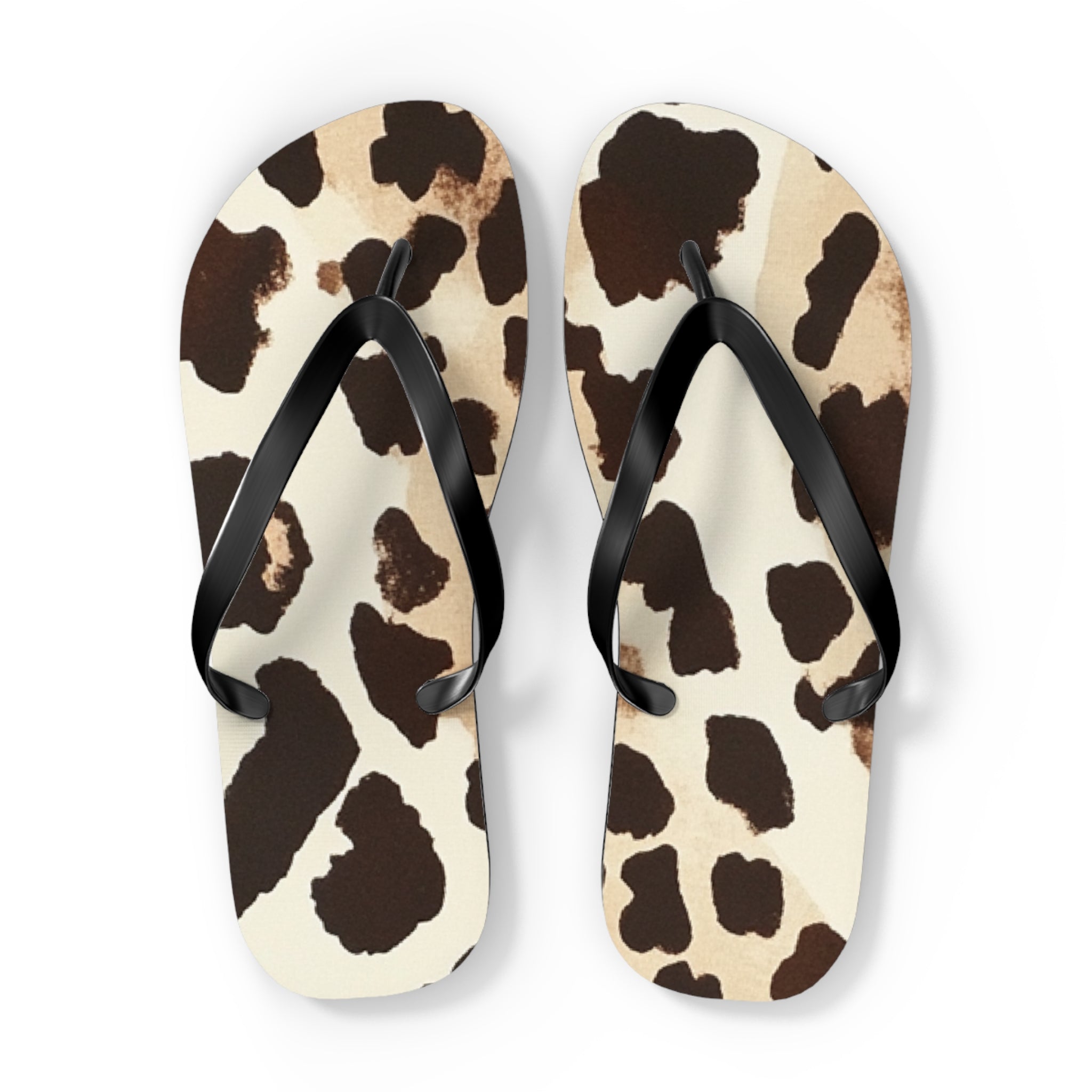 Cow Print Flip Flops, Artsulli - Art is Long, Life is Short, Shoes, Size, XL, Color, Black sole, , , 27927843307295935464