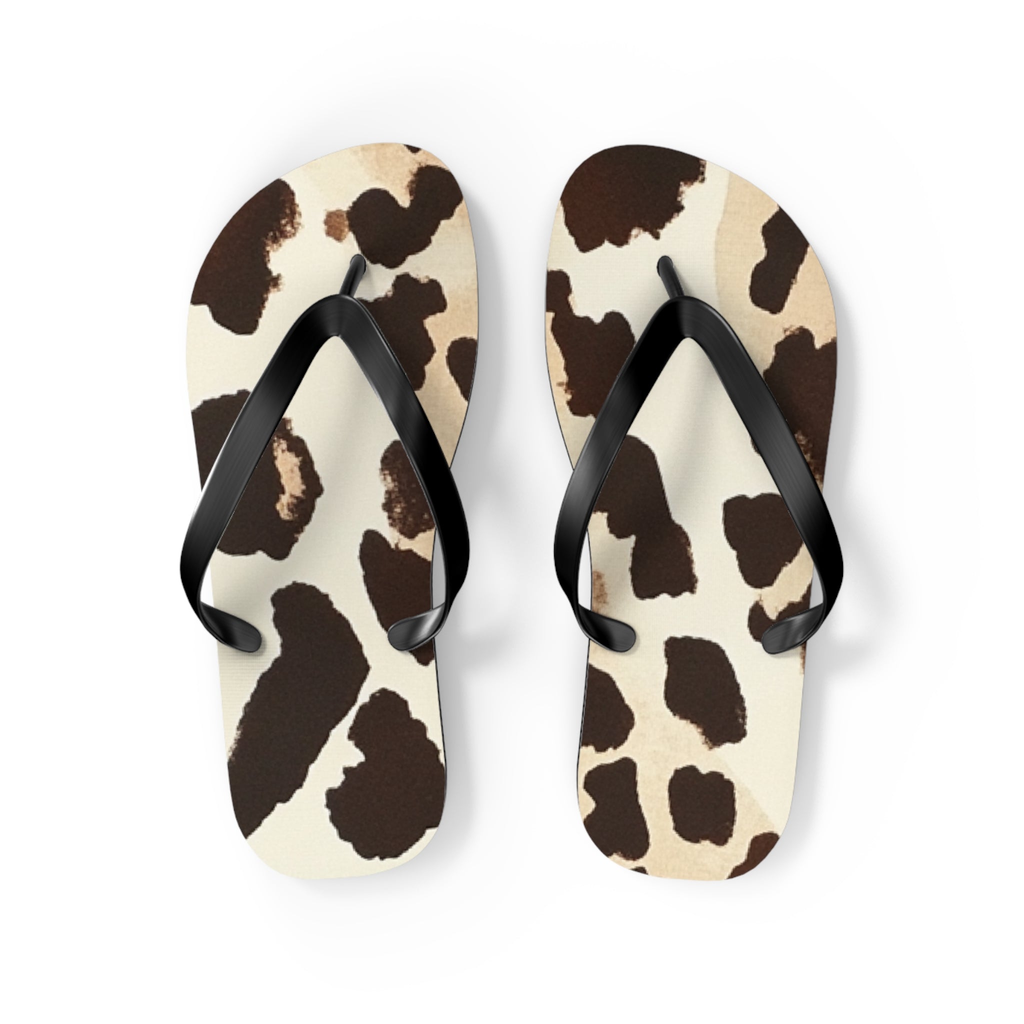 Cow Print Flip Flops, Artsulli - Art is Long, Life is Short, Shoes, Size, M, Color, Black sole, , , 14305002269496572832