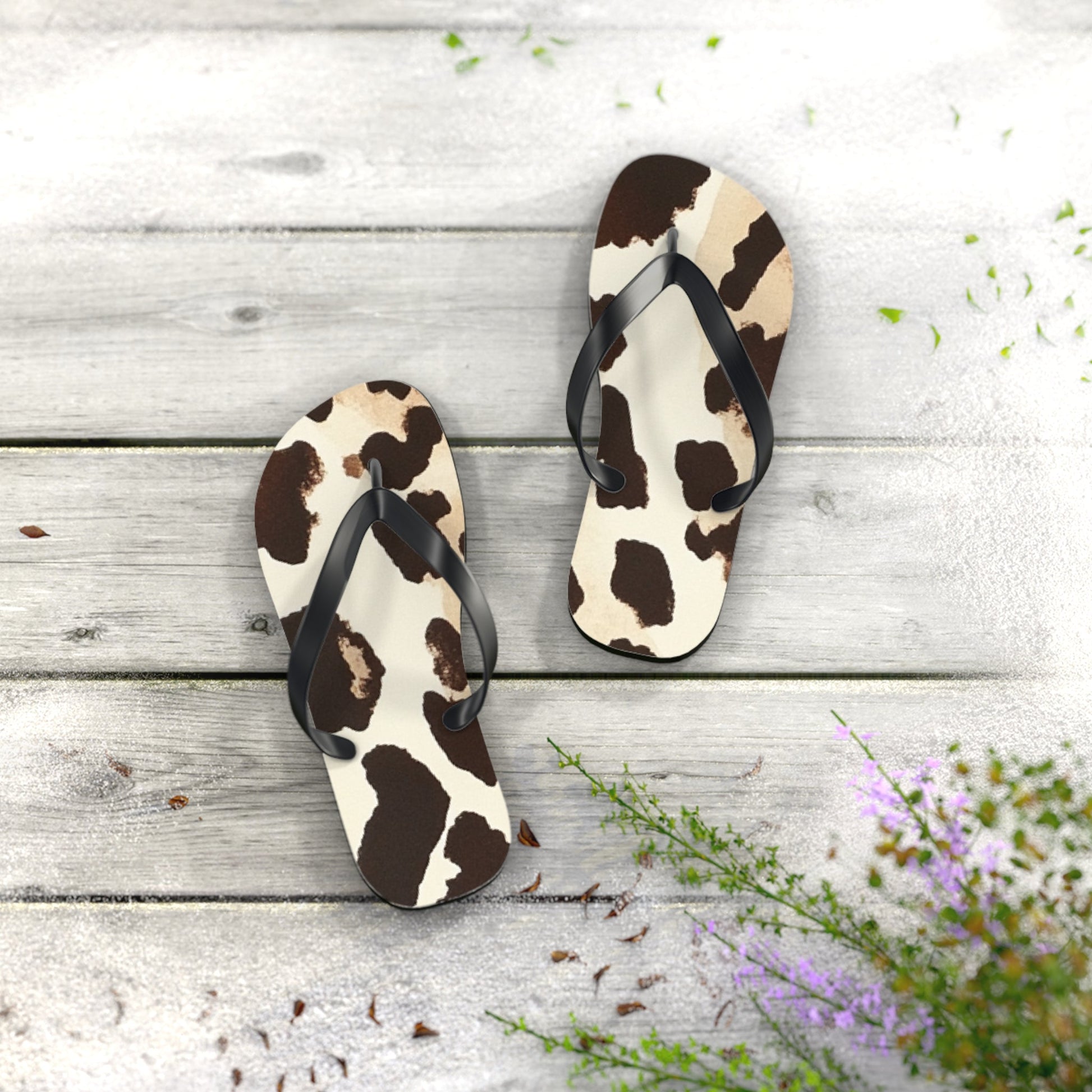 Cow Print Flip Flops, Artsulli - Art is Long, Life is Short, Shoes, , , , , , , 