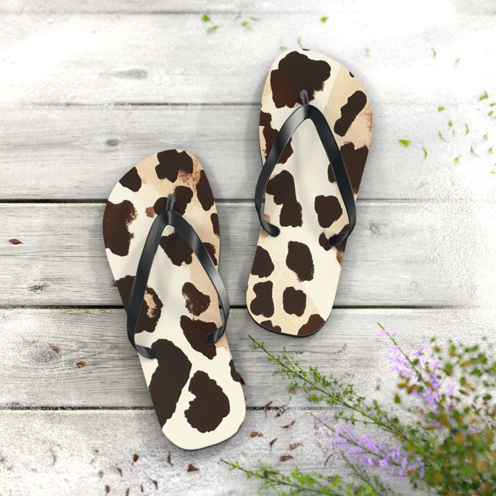 Cow Print Flip Flops, Artsulli - Art is Long, Life is Short, Shoes, , , , , , , 