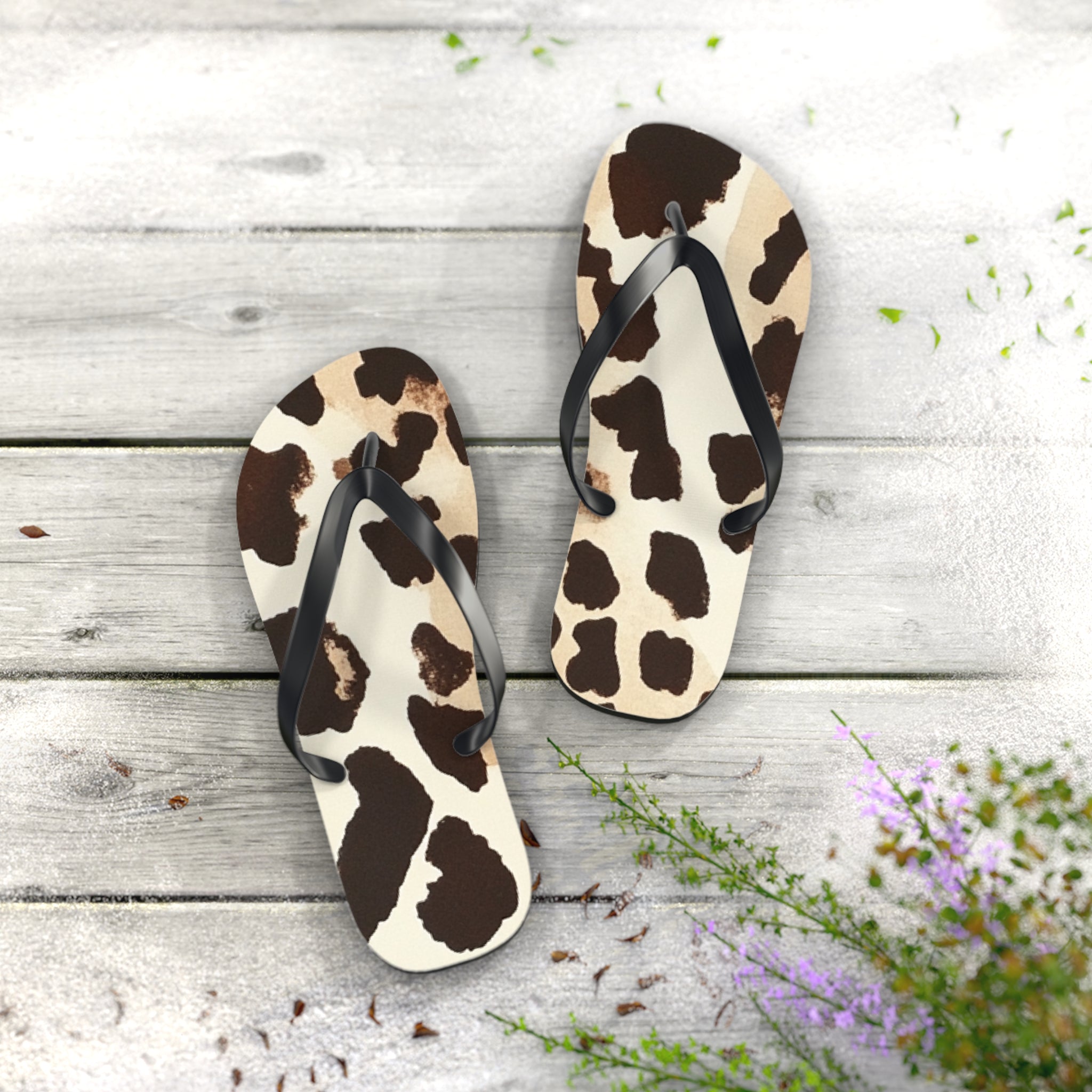 Cow Print Flip Flops, Artsulli - Art is Long, Life is Short, Shoes, , , , , , , 