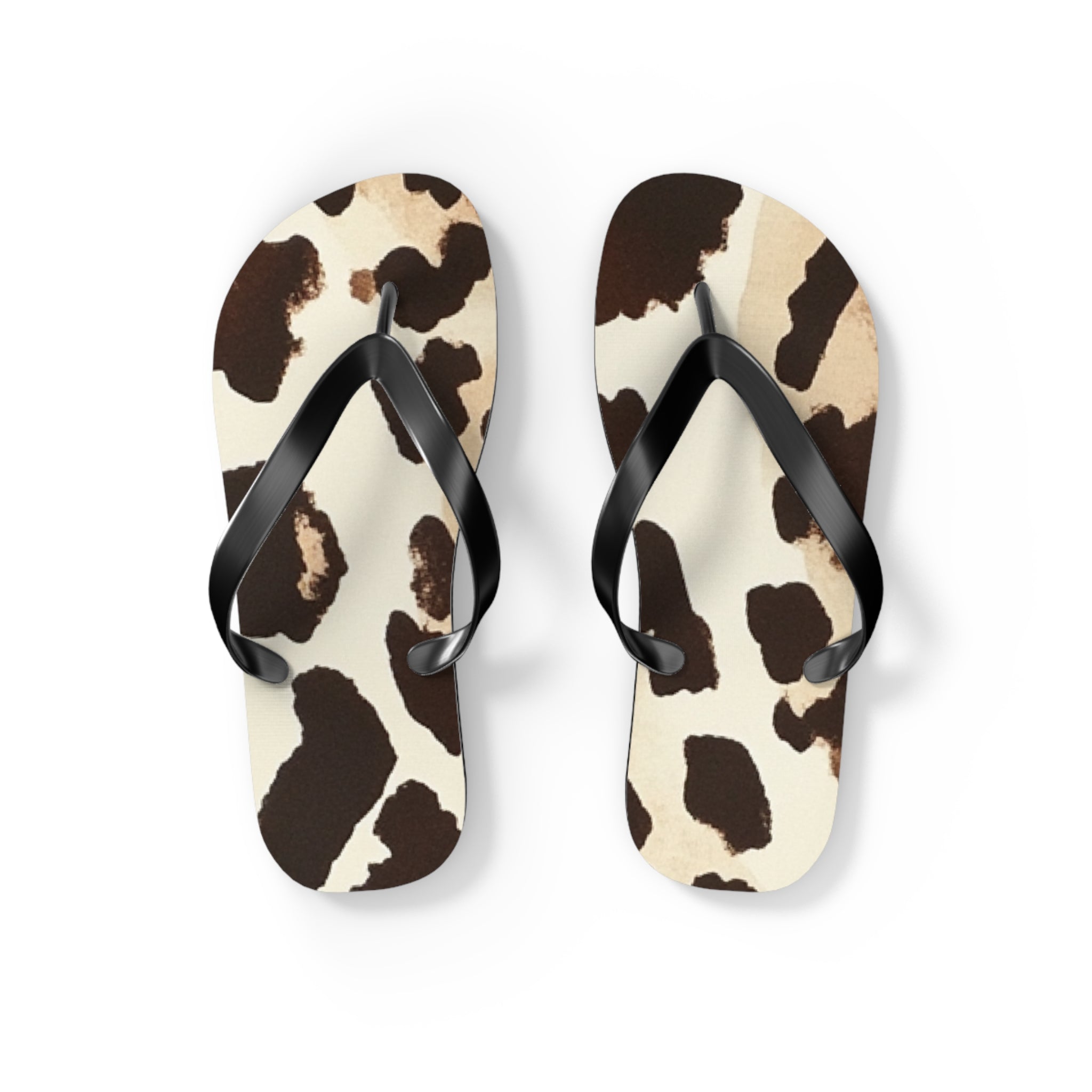 Cow Print Flip Flops, Artsulli - Art is Long, Life is Short, Shoes, Size, S, Color, Black sole, , , 17950776330884133211