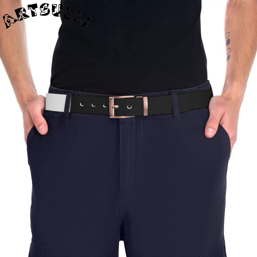 JAKKOUTTHEBXX Reversible Black and White Belt with Black Buckle