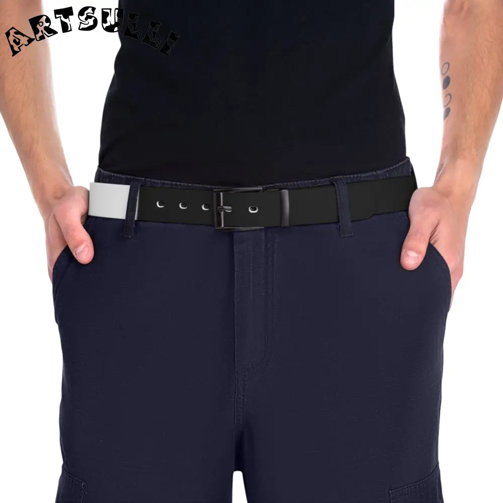 JAKKOUTTHEBXX Reversible Black and White Belt with Black Buckle