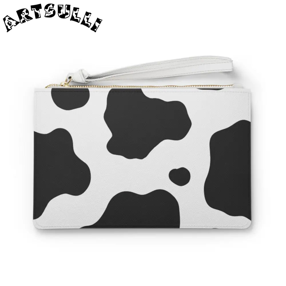 JAKKOUTTHEBXX Art Printed Cow Print Clutch Bag with Gold Zipper