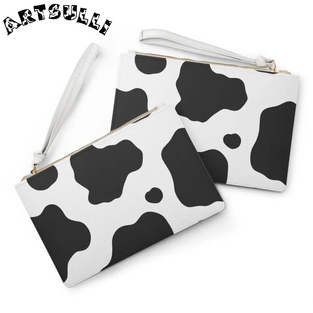 JAKKOUTTHEBXX Art Printed Cow Print Clutch Bag with Gold Zipper