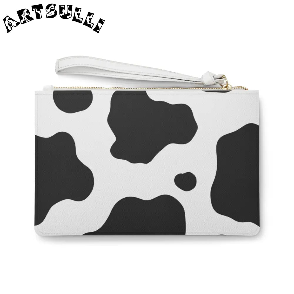 JAKKOUTTHEBXX Art Printed Cow Print Clutch Bag with Gold Zipper