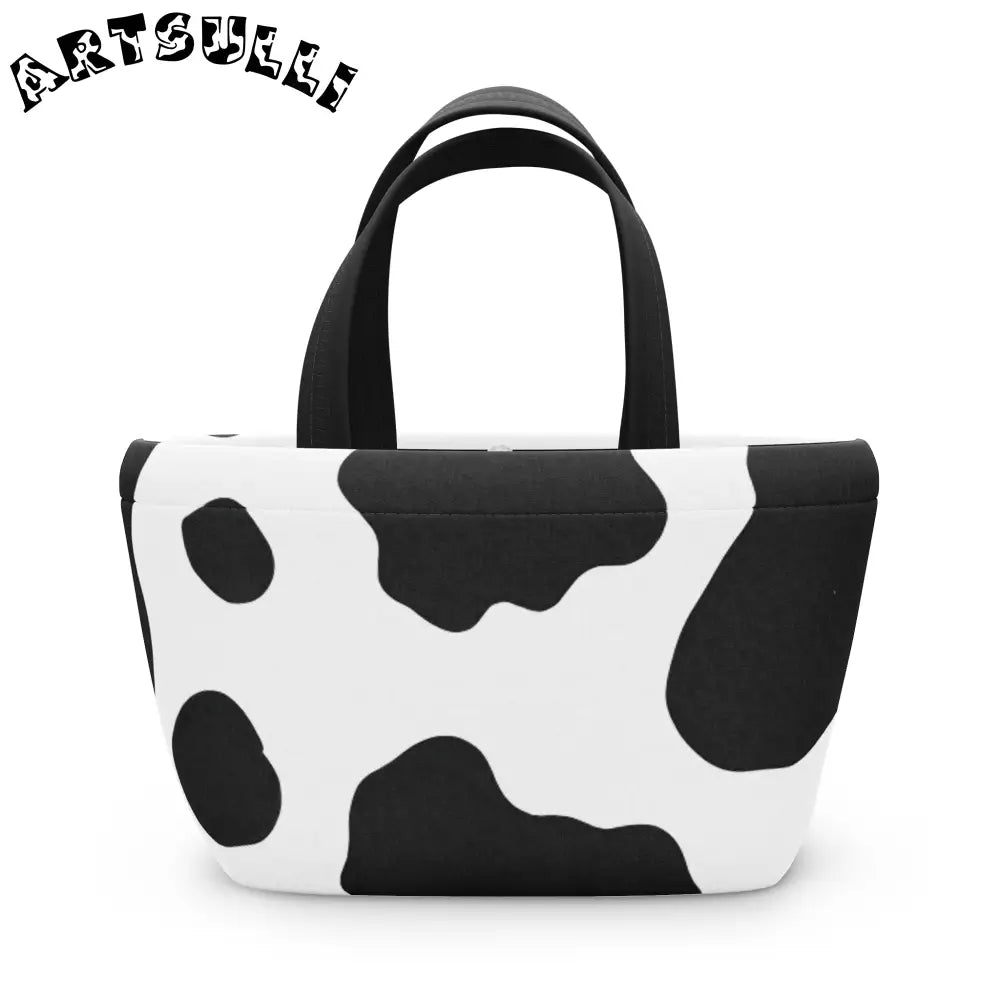 JAKKOUTTHEBXX Cow Print Mini Lunch Bag Tote with White Handles 2025