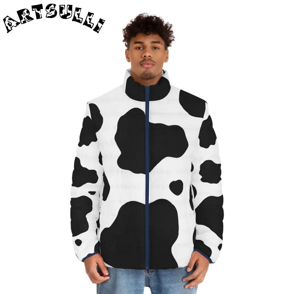 JAKKOUTTHEBXX Black and White Cow Print Puffer Jacket JAKKOUTTHEBXX