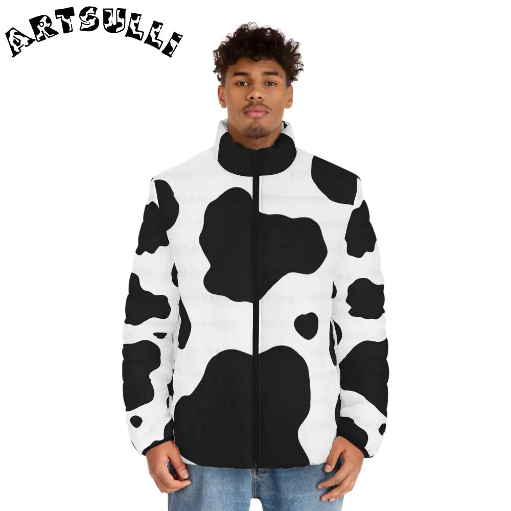 JAKKOUTTHEBXX Black and White Cow Print Puffer Jacket JAKKOUTTHEBXX