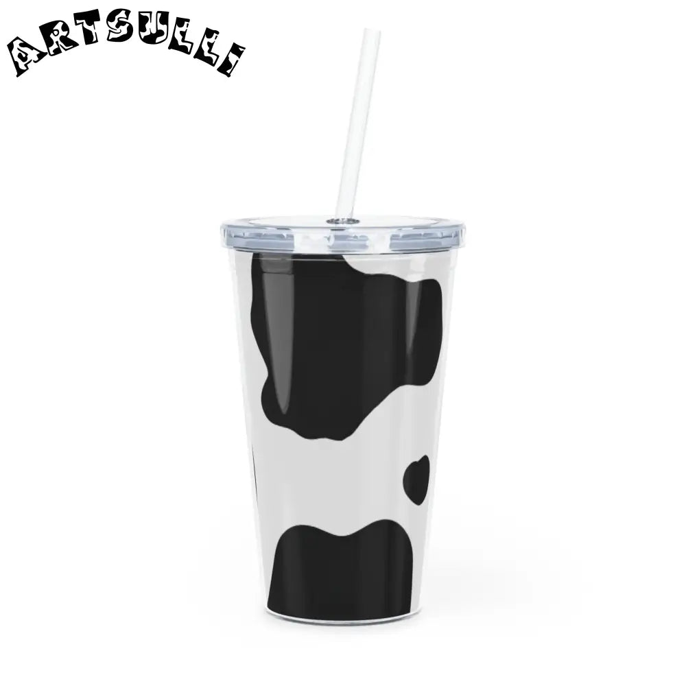 JAKKOUTTHEBXX Cow Print Plastic Tumbler with Straw and Lid 2025