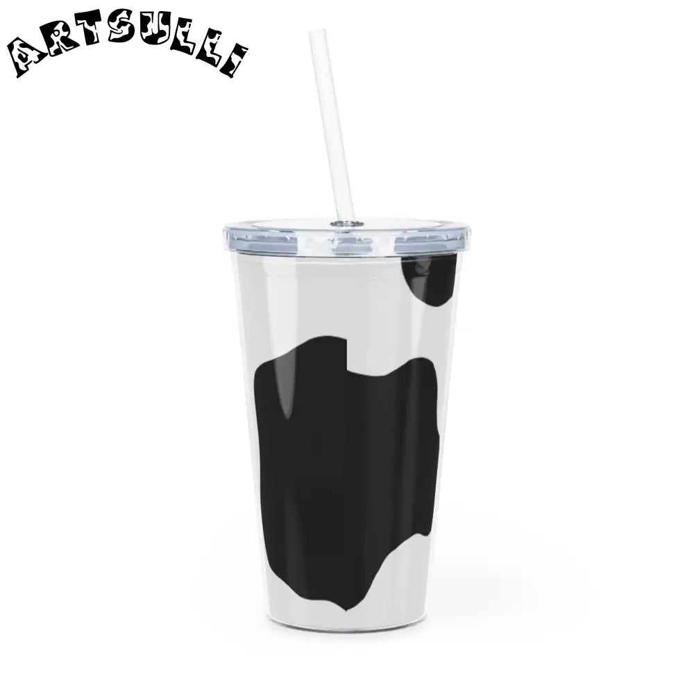 JAKKOUTTHEBXX Cow Print Plastic Tumbler with Straw and Lid 2025