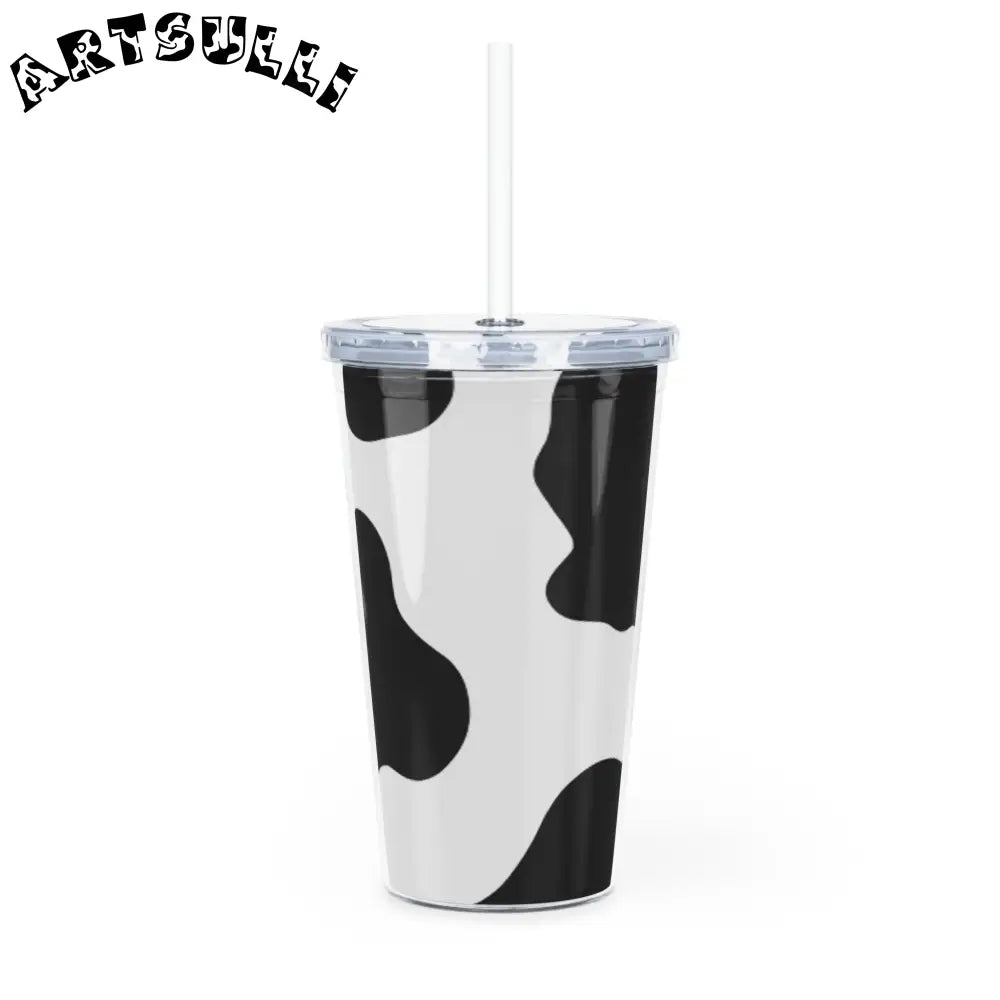 JAKKOUTTHEBXX Cow Print Plastic Tumbler with Straw and Lid 2025