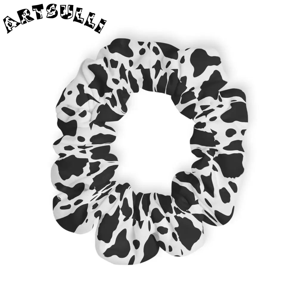 JAKKOUTTHEBXX Black and White Cow Print Hair Scrunchie JAKKOUTTHEBXX