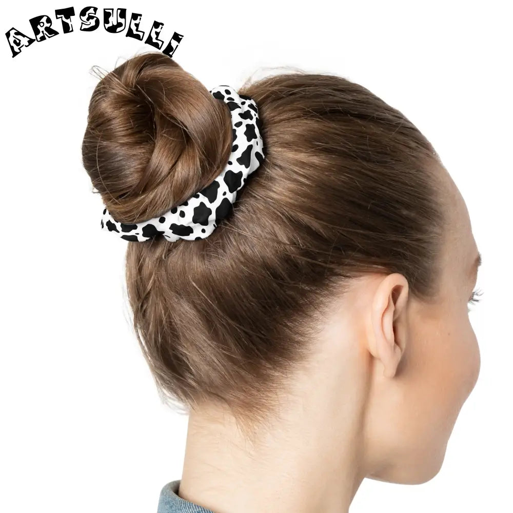 JAKKOUTTHEBXX Black and White Cow Print Hair Scrunchie JAKKOUTTHEBXX