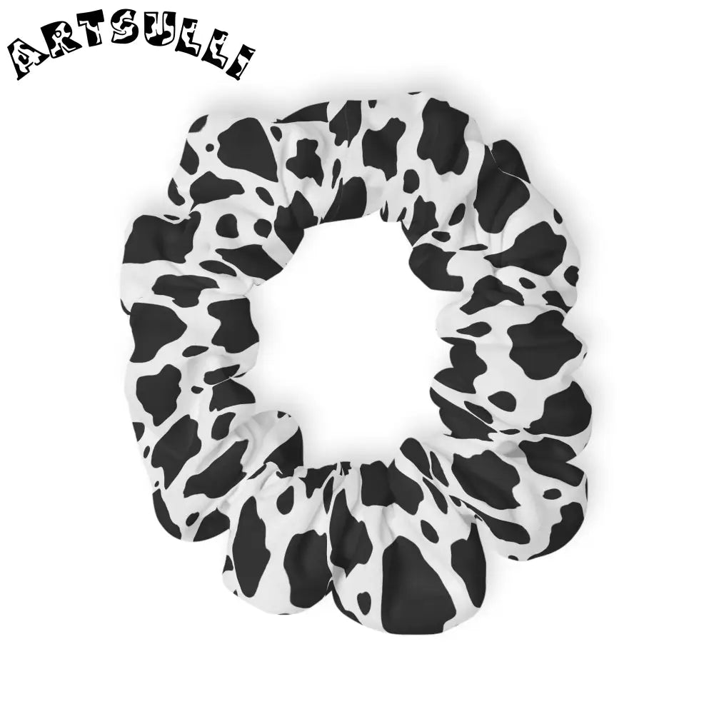 JAKKOUTTHEBXX Black and White Cow Print Hair Scrunchie JAKKOUTTHEBXX