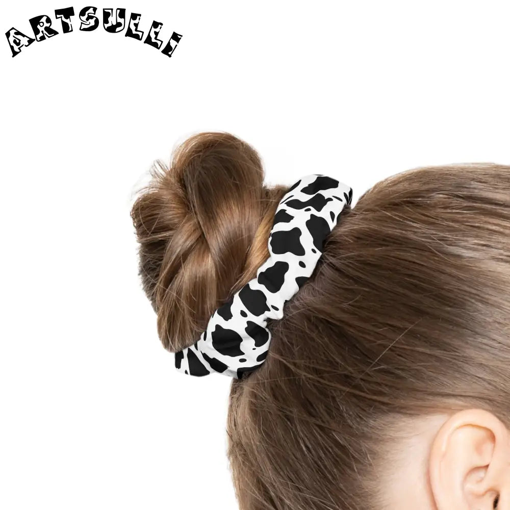 JAKKOUTTHEBXX Black and White Cow Print Hair Scrunchie JAKKOUTTHEBXX