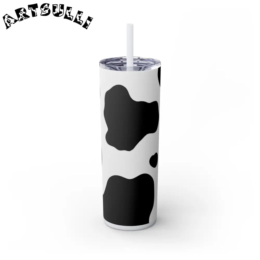 JAKKOUTTHEBXX White cow print skinny tumbler with clear lid