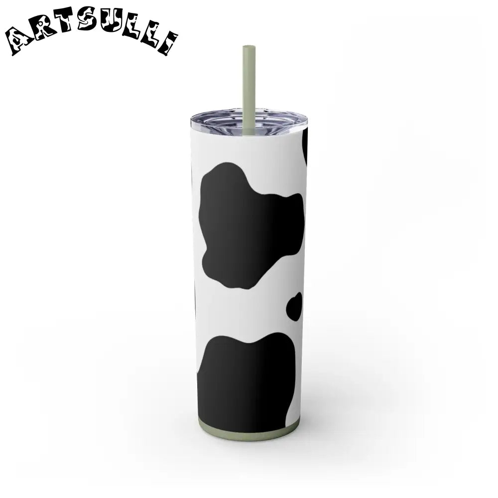 JAKKOUTTHEBXX White cow print skinny tumbler with clear lid