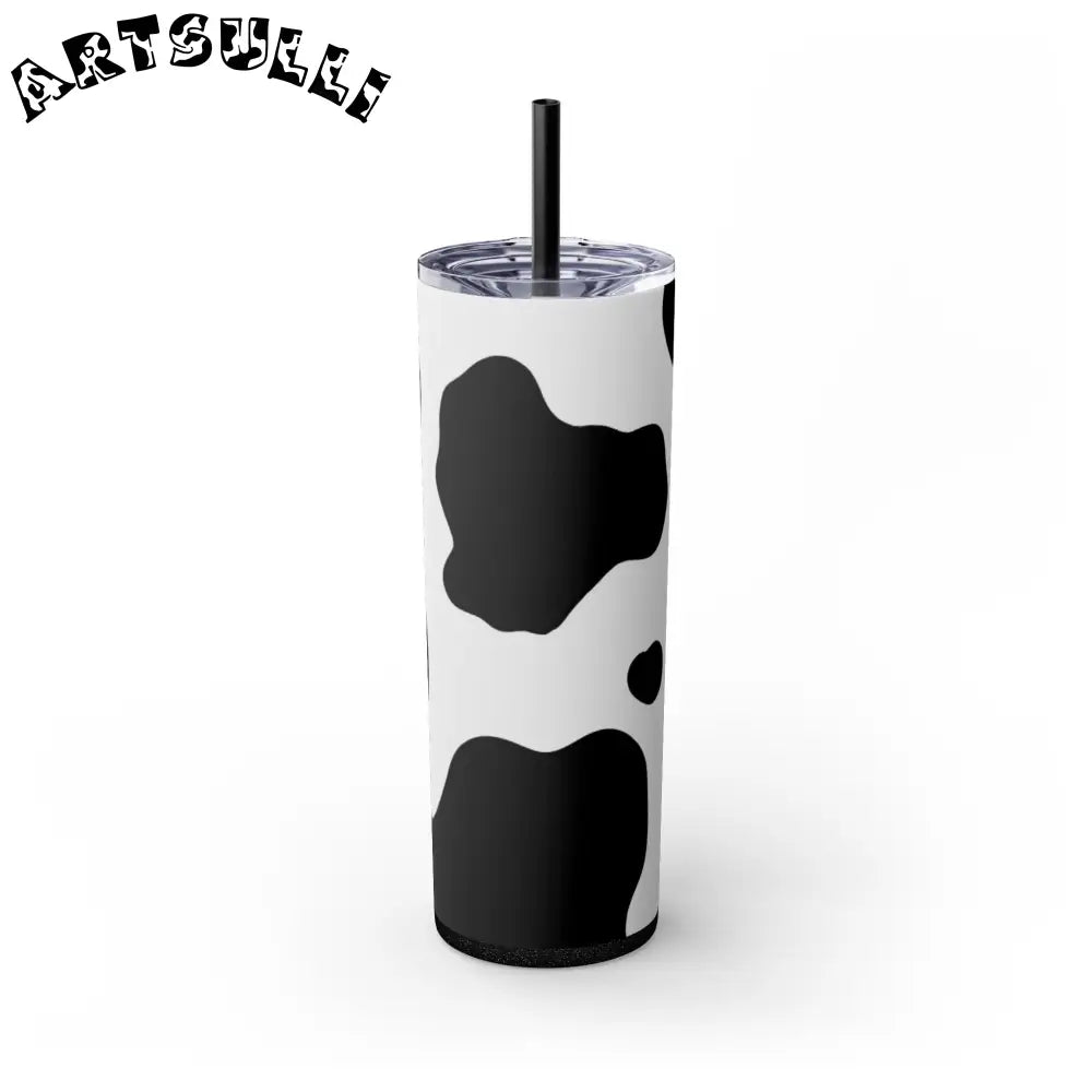 JAKKOUTTHEBXX White cow print skinny tumbler with clear lid