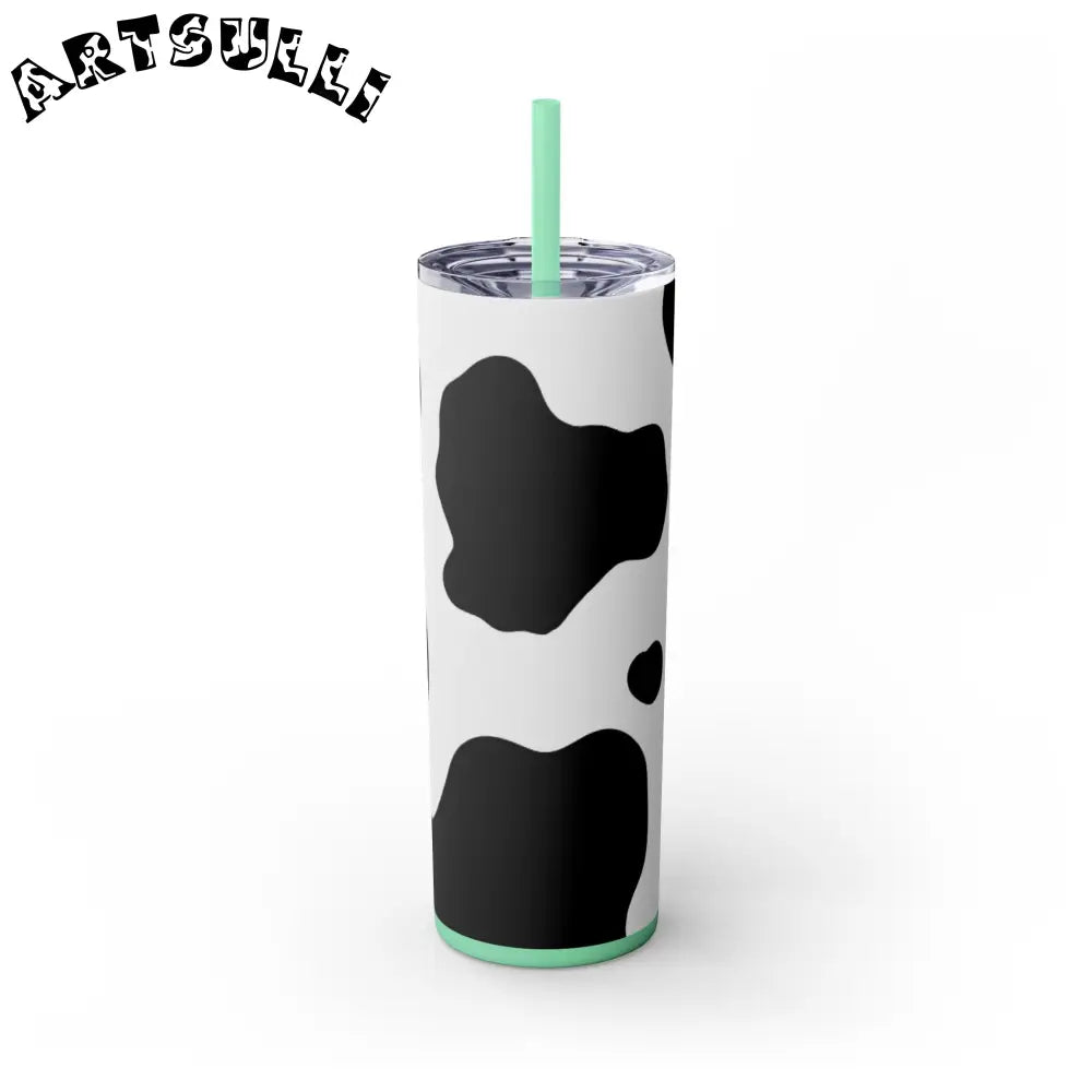 JAKKOUTTHEBXX White cow print skinny tumbler with clear lid