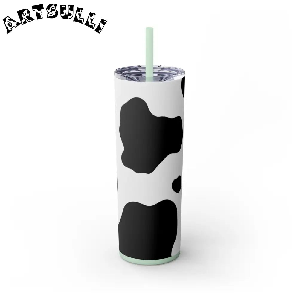 JAKKOUTTHEBXX White cow print skinny tumbler with clear lid