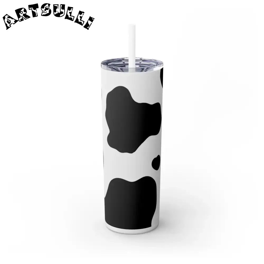 JAKKOUTTHEBXX White cow print skinny tumbler with clear lid