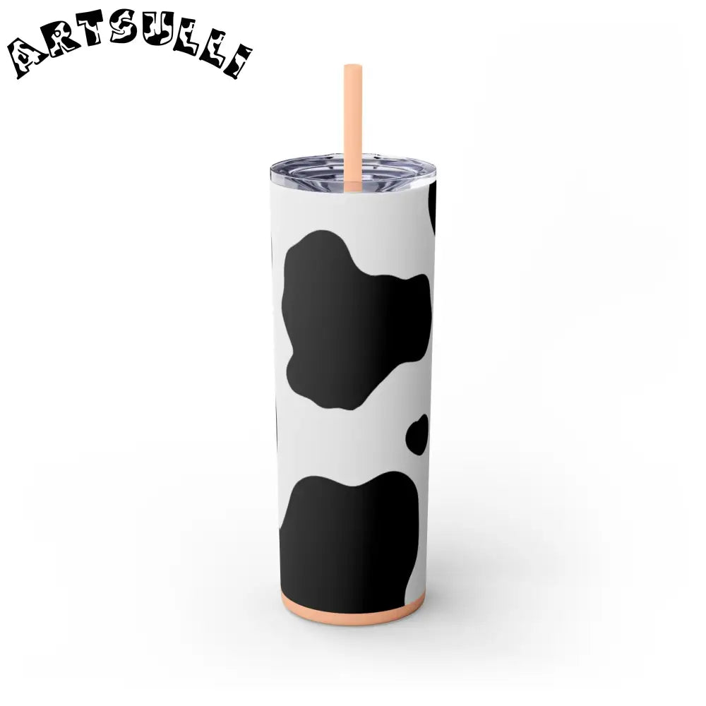 JAKKOUTTHEBXX White cow print skinny tumbler with clear lid