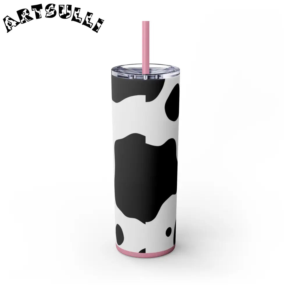 JAKKOUTTHEBXX White cow print skinny tumbler with clear lid