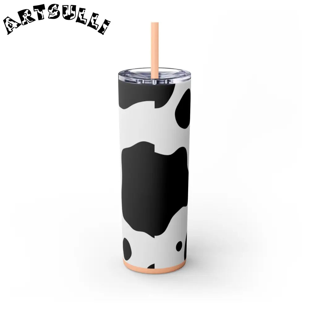 JAKKOUTTHEBXX White cow print skinny tumbler with clear lid