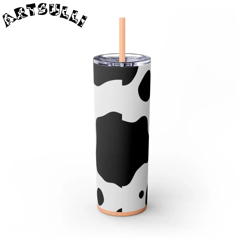 JAKKOUTTHEBXX White cow print skinny tumbler with clear lid