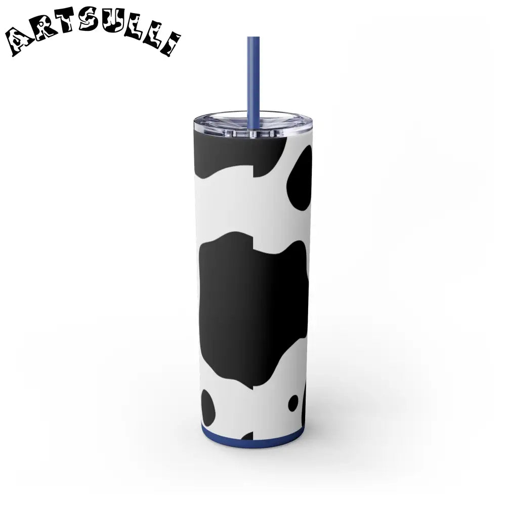 JAKKOUTTHEBXX White cow print skinny tumbler with clear lid