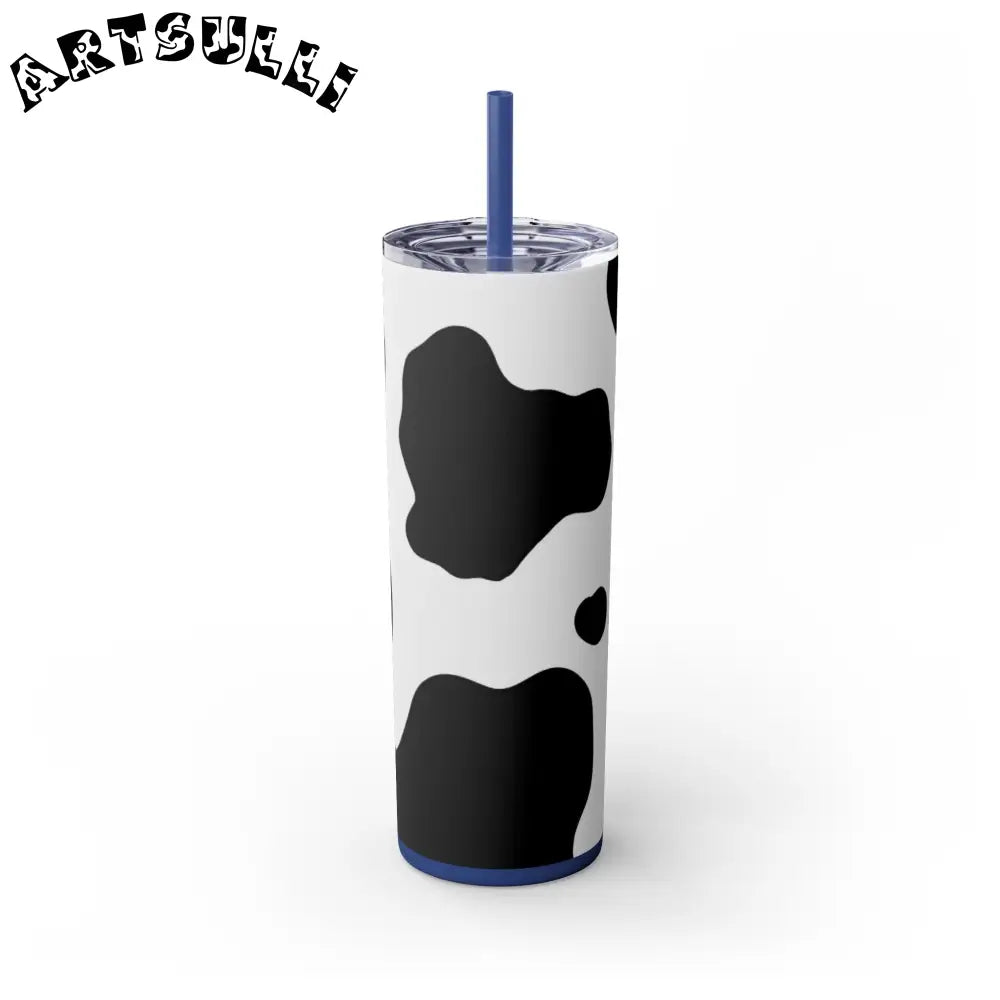 JAKKOUTTHEBXX White cow print skinny tumbler with clear lid