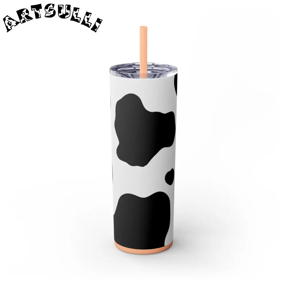 JAKKOUTTHEBXX White cow print skinny tumbler with clear lid