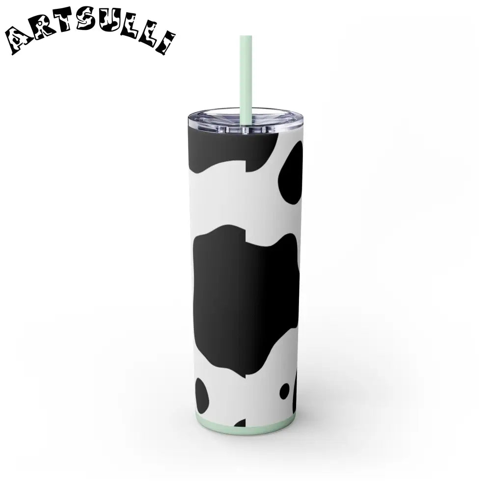 JAKKOUTTHEBXX White cow print skinny tumbler with clear lid