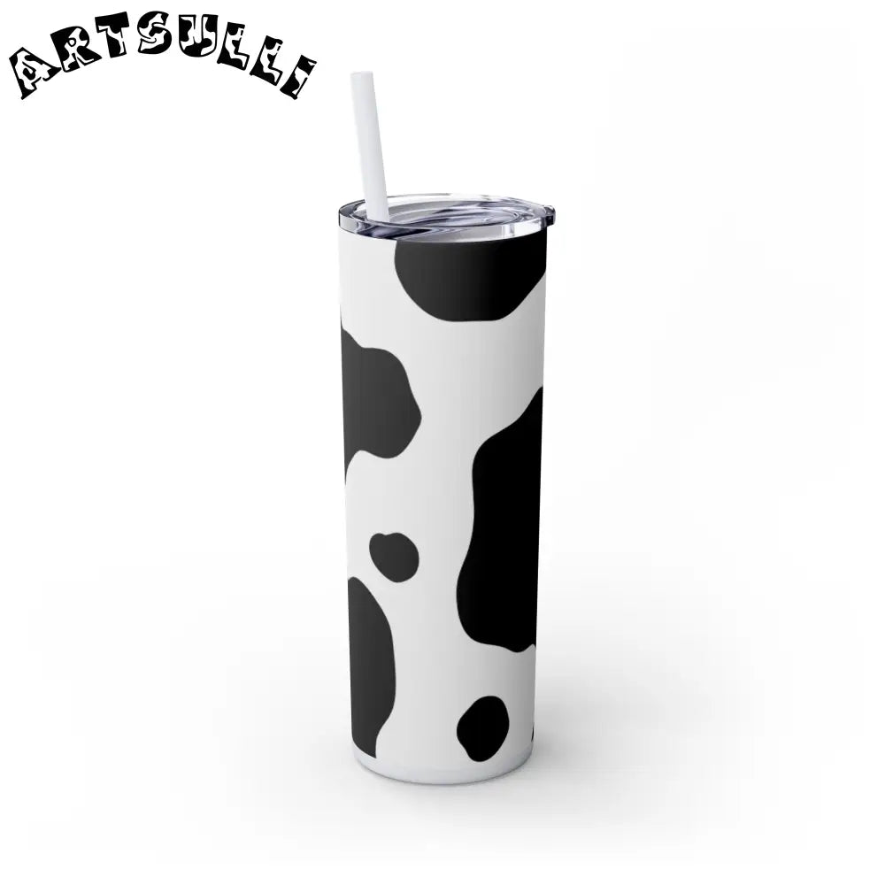 JAKKOUTTHEBXX White cow print skinny tumbler with clear lid