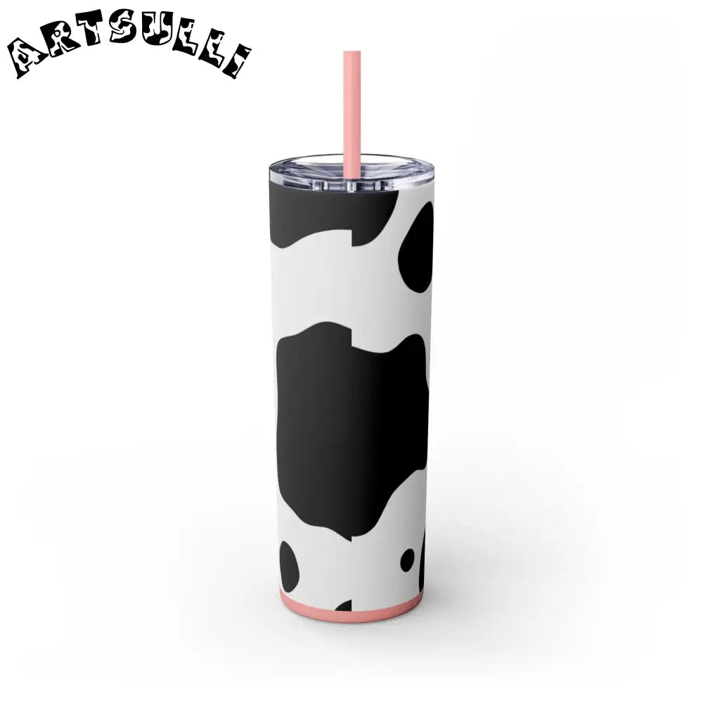 JAKKOUTTHEBXX White cow print skinny tumbler with clear lid