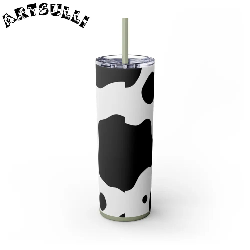 JAKKOUTTHEBXX White cow print skinny tumbler with clear lid