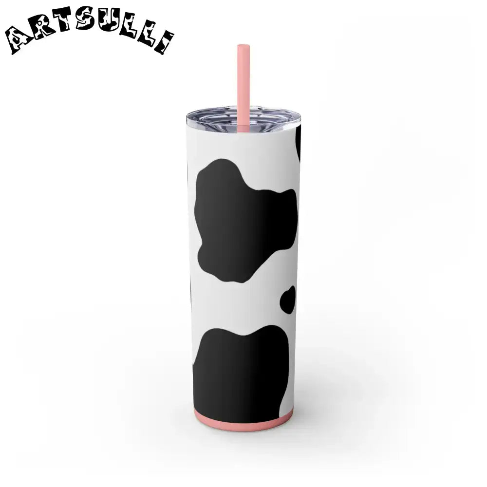 JAKKOUTTHEBXX White cow print skinny tumbler with clear lid