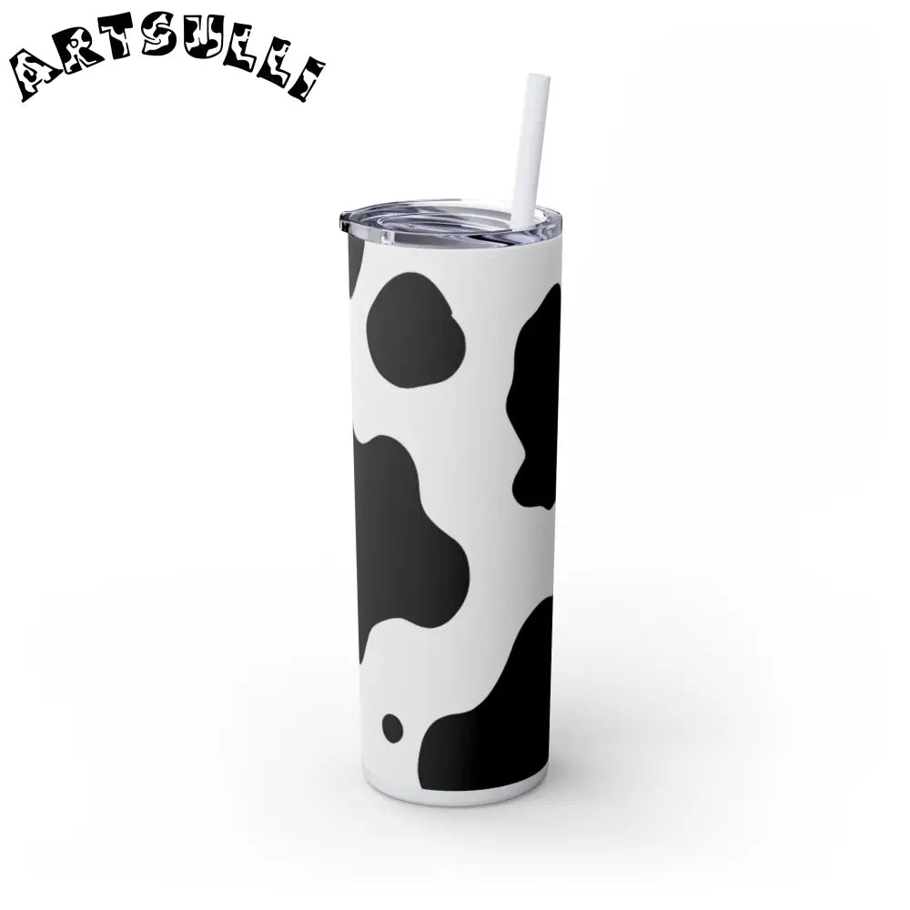 JAKKOUTTHEBXX White cow print skinny tumbler with clear lid