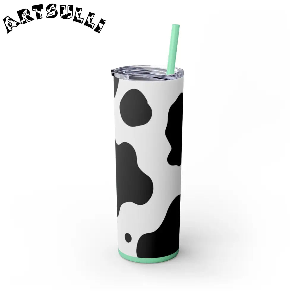 JAKKOUTTHEBXX White cow print skinny tumbler with clear lid