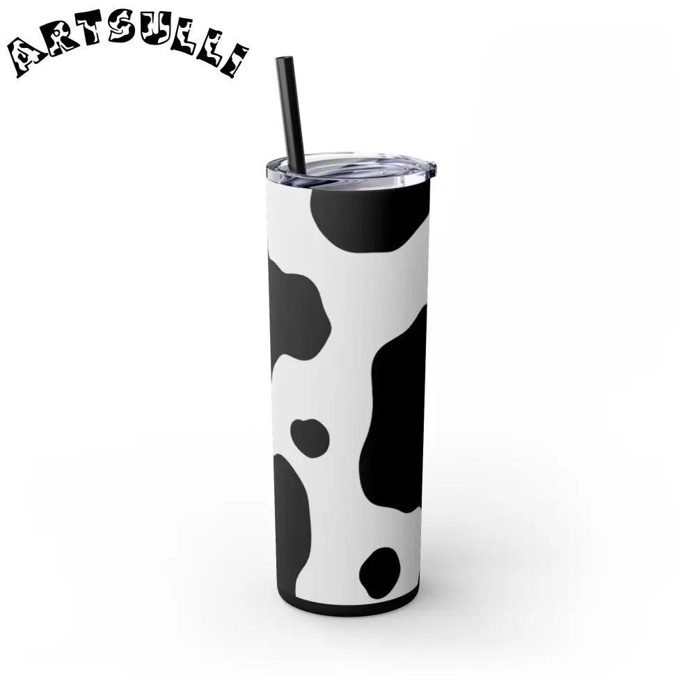 JAKKOUTTHEBXX White cow print skinny tumbler with clear lid