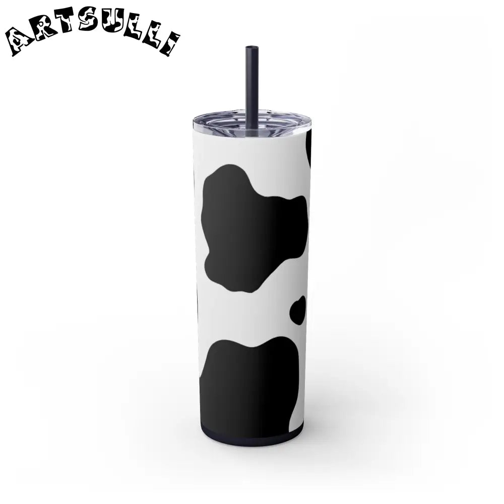 JAKKOUTTHEBXX White cow print skinny tumbler with clear lid
