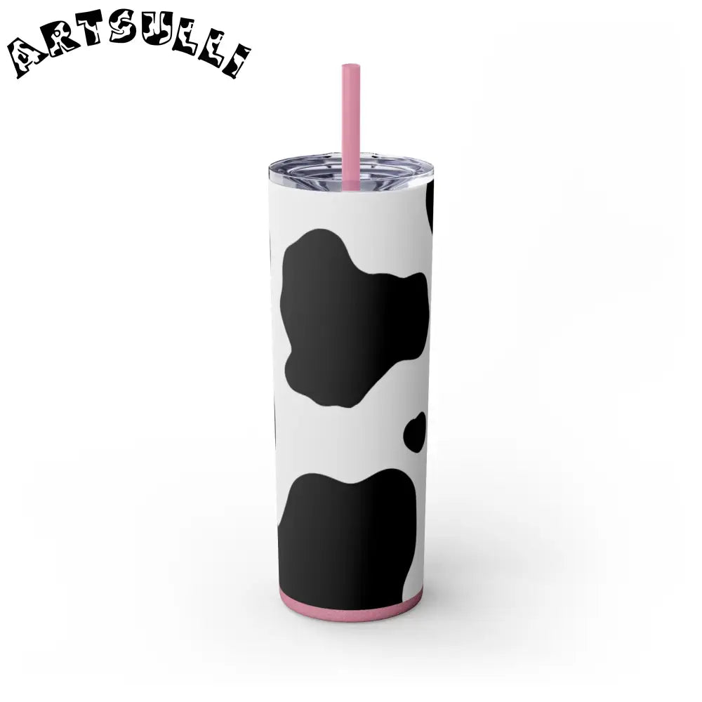 JAKKOUTTHEBXX White cow print skinny tumbler with clear lid