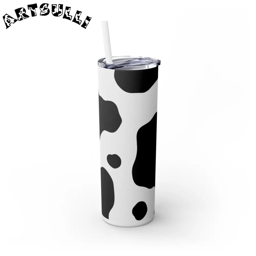 JAKKOUTTHEBXX White cow print skinny tumbler with clear lid