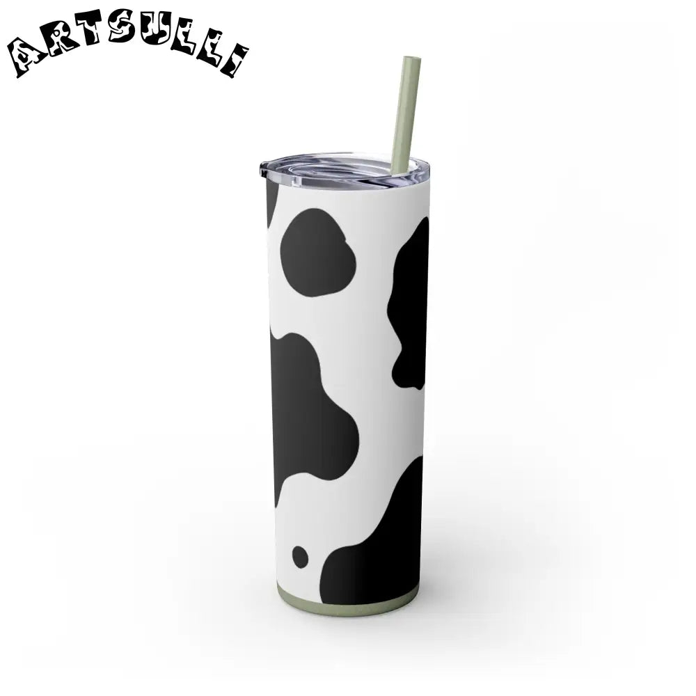 JAKKOUTTHEBXX White cow print skinny tumbler with clear lid